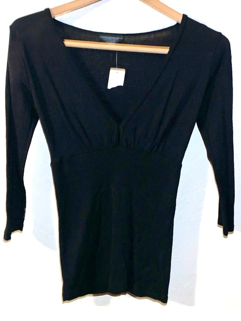 Y2K Michael Stars Black V Neck Top Metallic 3/4 Sleeve OS NWT USA Twilight Core